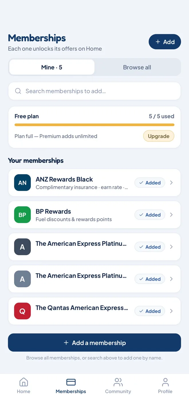 Memberships tab