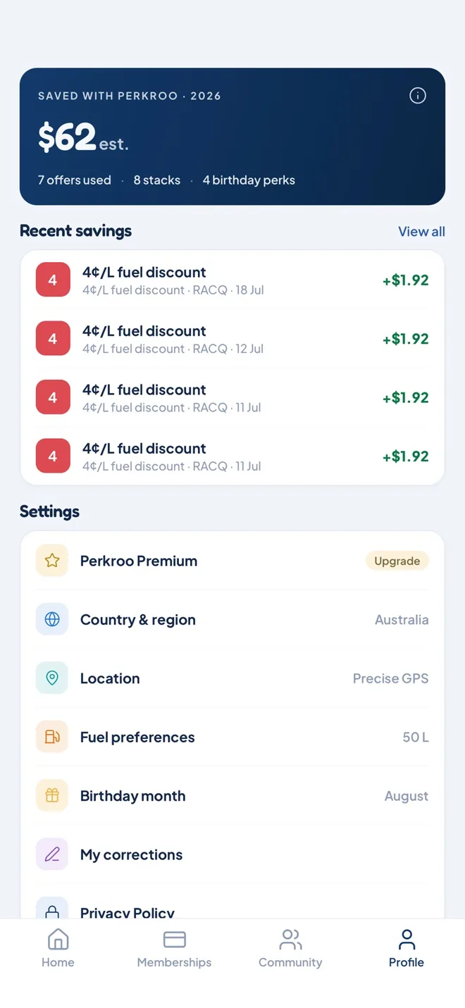 Profile with savings